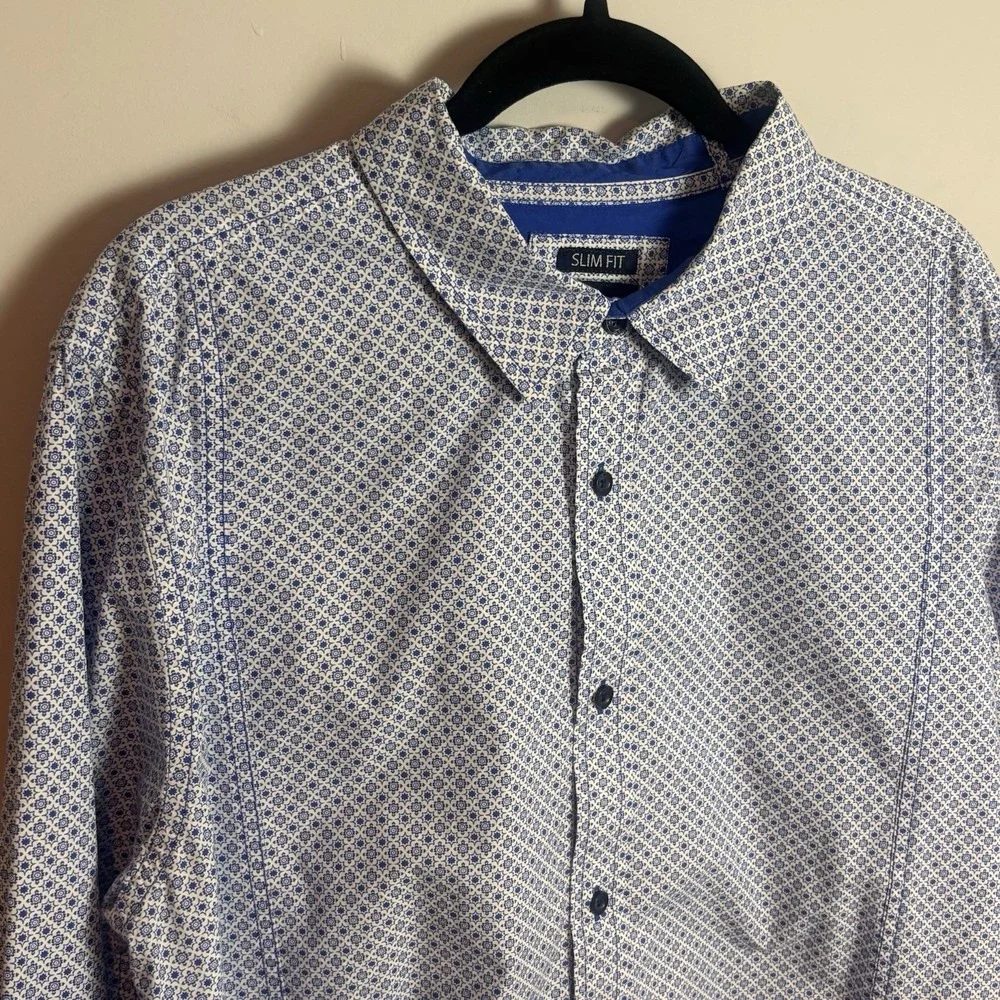 prAna‎ Organic cotton Lukas Poplin Slim Fit Geometric print Long Sleeve Shirt XL